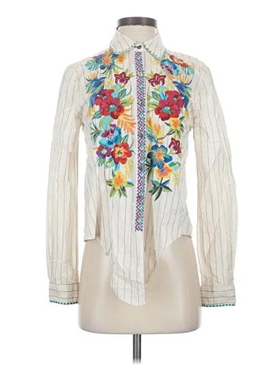 Pre-owned Johnny Was Long Sleeve Blouse In Ivory