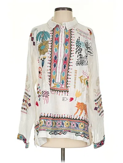 Pre-owned Johnny Was Long Sleeve Blouse In Ivory