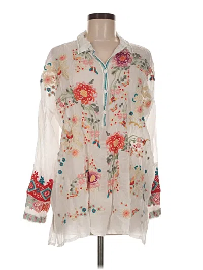 Pre-owned Johnny Was Long Sleeve Blouse In Ivory