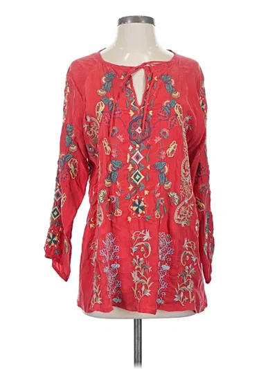 Pre-owned Johnny Was Long Sleeve Blouse In Red