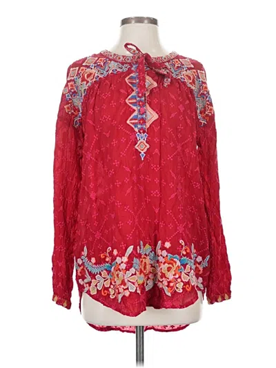 Pre-owned Johnny Was Long Sleeve Blouse In Red