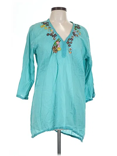 Pre-owned Johnny Was Long Sleeve Blouse In Teal