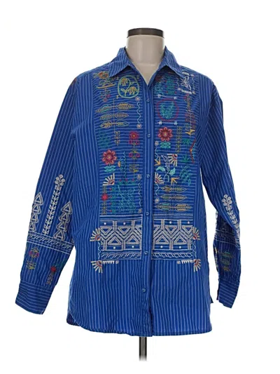 Pre-owned Johnny Was Long Sleeve Button Down Shirt In Blue