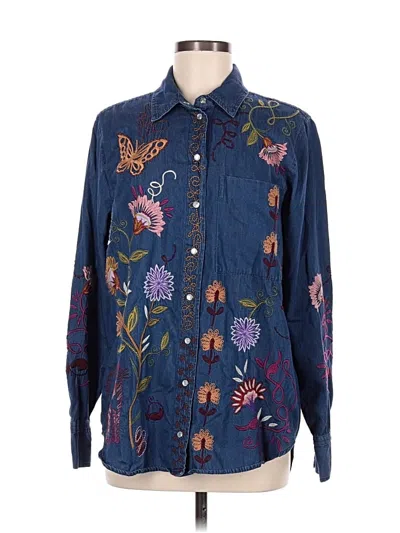 Pre-owned Johnny Was Long Sleeve Button Down Shirt In Blue