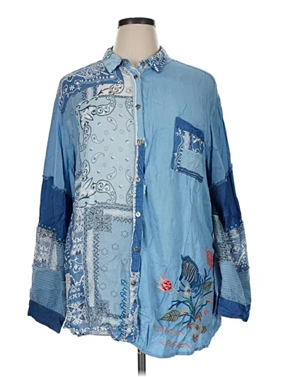 Pre-owned Johnny Was Long Sleeve Button Down Shirt In Blue