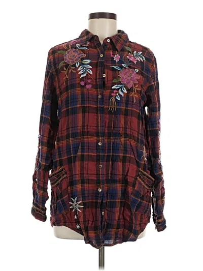 Pre-owned Johnny Was Long Sleeve Button Down Shirt In Burgundy