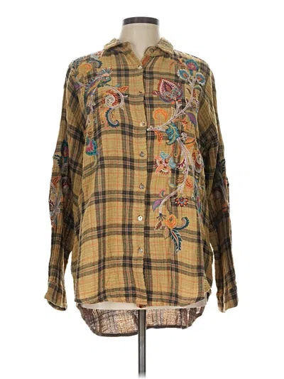Pre-owned Johnny Was Long Sleeve Button Down Shirt In Gold