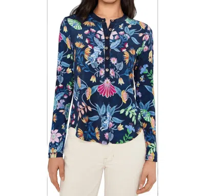 Johnny Was Long Sleeve Fitted Henley Tee In Elizabeth In Multi