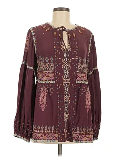 Pre-owned Johnny Was Long Sleeve Henley Shirt In Burgundy