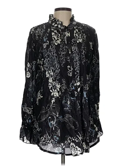 Pre-owned Johnny Was Long Sleeve Silk Top Black Paisley Pattern Mock Neckline Tops