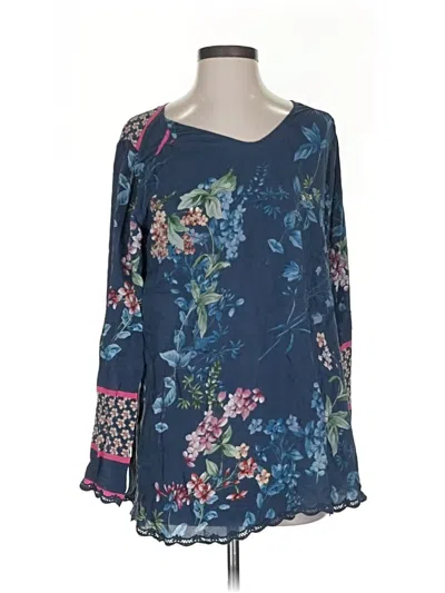 Pre-owned Johnny Was Long Sleeve Silk Top Blue Boatneck Tops