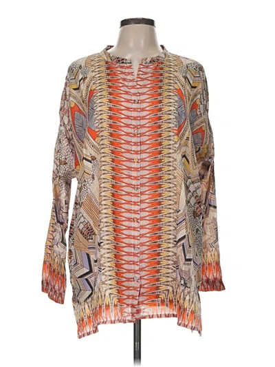 Pre-owned Johnny Was Long Sleeve Silk Top Orange Mock Neckline Tops