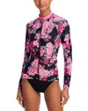 Johnny Was Blum Long-sleeve Rashguard Swim Top In Blum