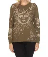 Johnny Was Long Sleeve Tee Torine In Martini Olive In Multi
