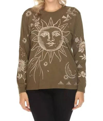 Johnny Was Long Sleeve Tee Torine In Martini Olive In Multi