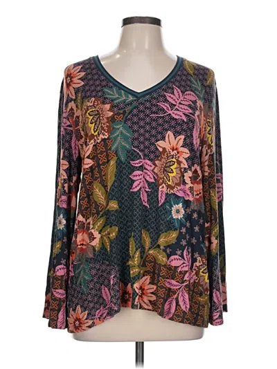 Pre-owned Johnny Was Long Sleeve Top Brown V-neck Tops