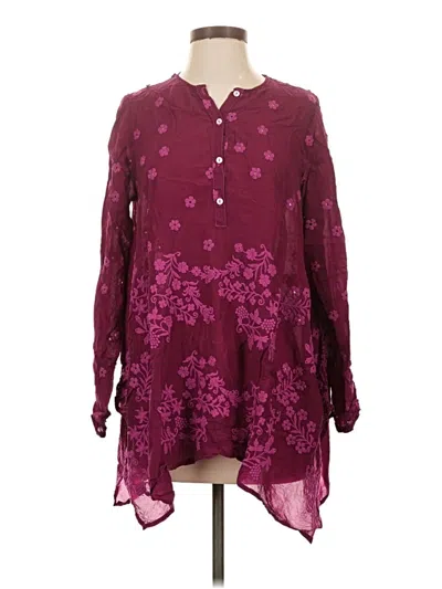 Pre-owned Johnny Was Long Sleeve T-shirt In Burgundy