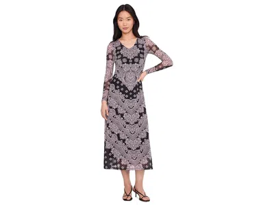 Johnny Was Long Sleeve V-neck Mesh Midi Dress In Multi