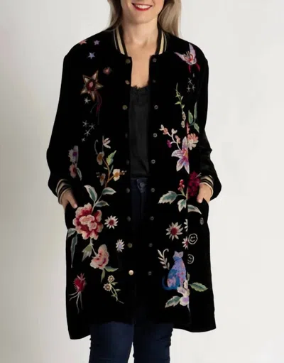 Johnny Was Long Velvet Bomber Jacket Colette In Black