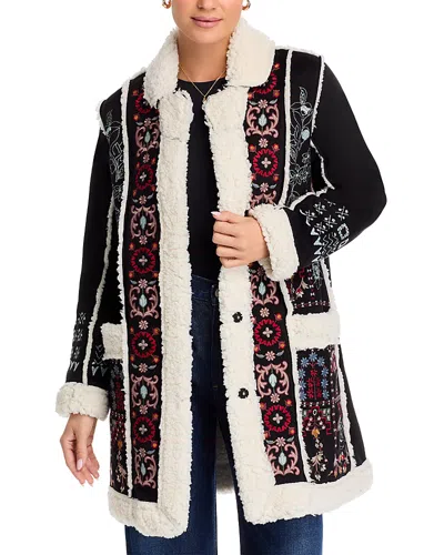 Johnny Was Lori Faux Shearling Embroidered Jacket In Black