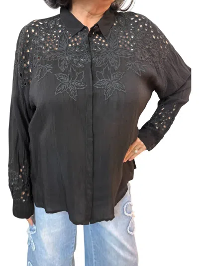 Johnny Was Lotus Eyelet Blouse In Black