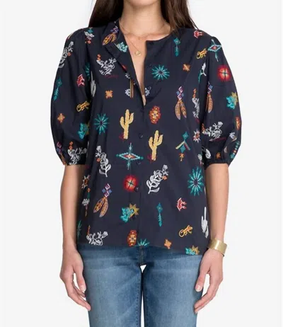 Johnny Was Louanne Button Down Shirt In Graphite In Blue