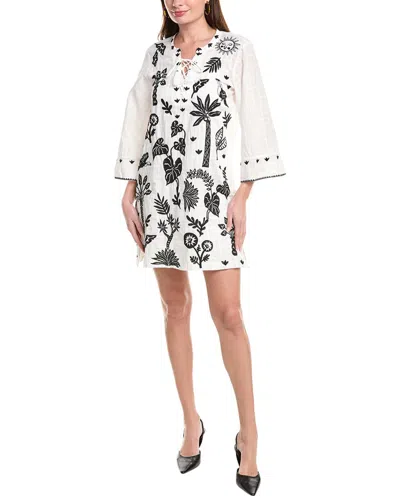 Johnny Was Luciana Tie-front Kimono Sleeve Mini Dress In White
