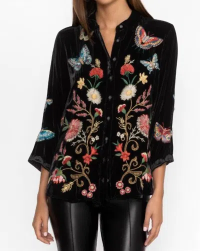 Johnny Was Luciana Velvet Kimono Sleeve Shirt In Black