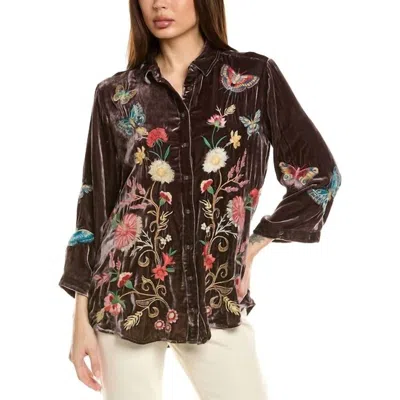 Johnny Was Luciana Velvet Kimono Sleeve Shirt In Scarlet Moon In Multi