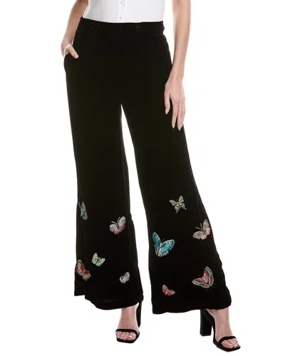 Johnny Was Luciana Velvet Silk-blend Wide Leg Pant In Black