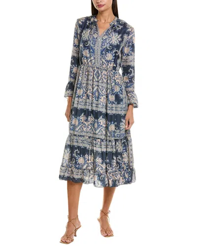 Johnny Was Lucrezia Silk Midi Dress In Blue