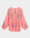 Johnny Was Luna Embroidered Georgette Shirt In Pink