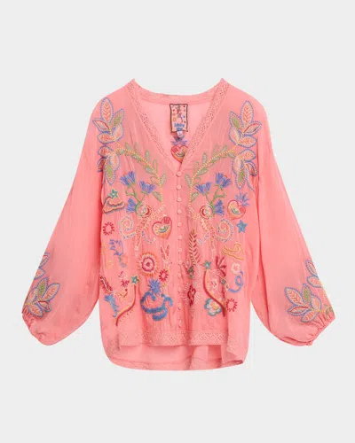 Johnny Was Luna Embroidered Georgette Shirt In Pink