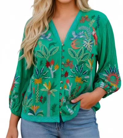 Johnny Was Luna V-neck Shirt In Bright Green