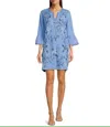 Johnny Was Madaleina Ruffle Sleeve Linen Dress In Della Robbia Blue In Blue