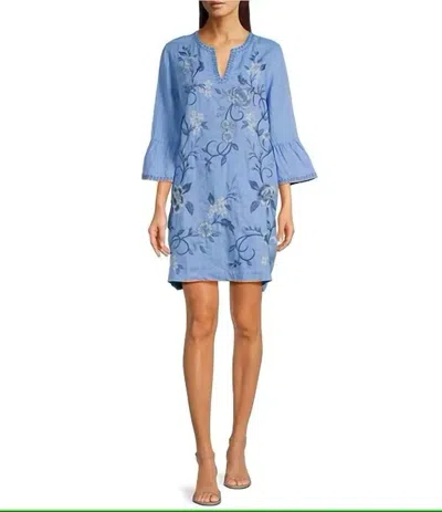 Johnny Was Madaleina Ruffle Sleeve Linen Dress In Della Robbia Blue