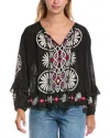 Johnny Was Madelyn Ruffled Silk-blend Blouse In Black