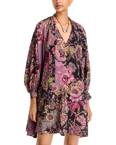 Johnny Was Magaly Silk Tie Neck Mini Dress In Multi