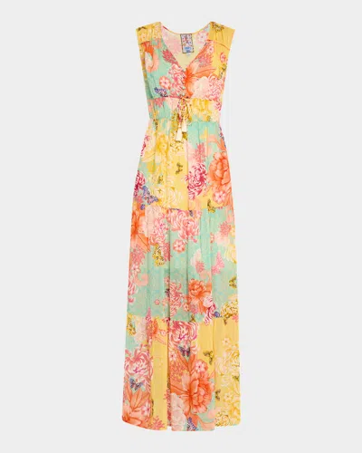 Johnny Was Maje Sleeveless Tiered Floral-print Maxi Dress