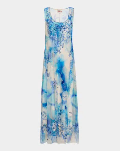 Johnny Was Makani Floral-embroidered Mesh Midi Dress