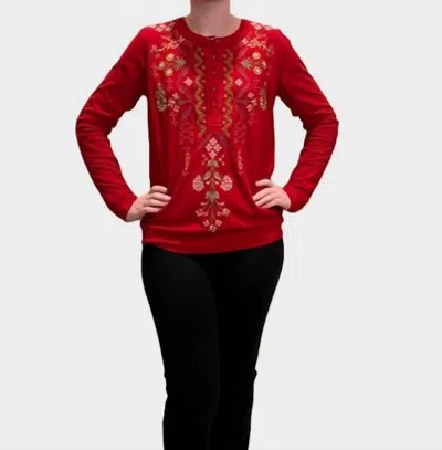 Johnny Was Malaya Mixed Media Henley T-shirt In Salsa In Multi