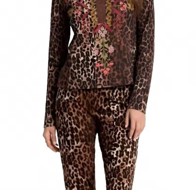 Johnny Was Malaya Mixed Media Henley T-shirt In Og Leopard In Multi