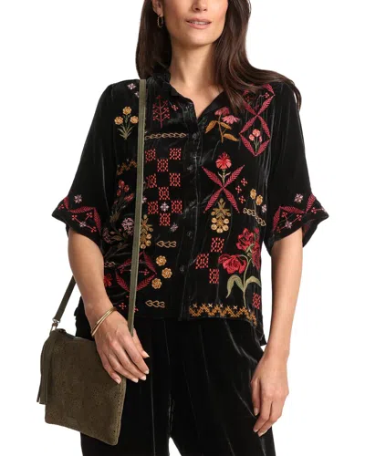Johnny Was Malaya Silk-blend Shirt In Black