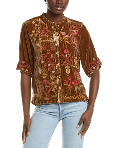 Johnny Was Malaya Silk-blend Shirt In Brown