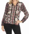 Johnny Was Mandarin Button Down Shirt In Red-black In Multi