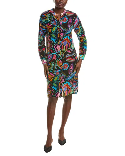 Johnny Was Mandarin Collar Silk Shirtdress In Black