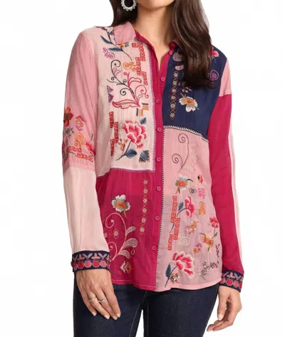 Johnny Was Marcia Color Block Shirt In Red Bud In Multi