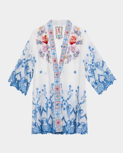 Johnny Was Marcia Floral-embroidered Georgette Kimono