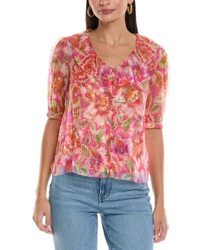 Johnny Was Marcia Ruffle Silk Blouse In Pink