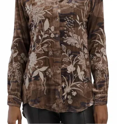 Johnny Was Maree Velvet Oversized Shirt In Coffee Bean In Brown